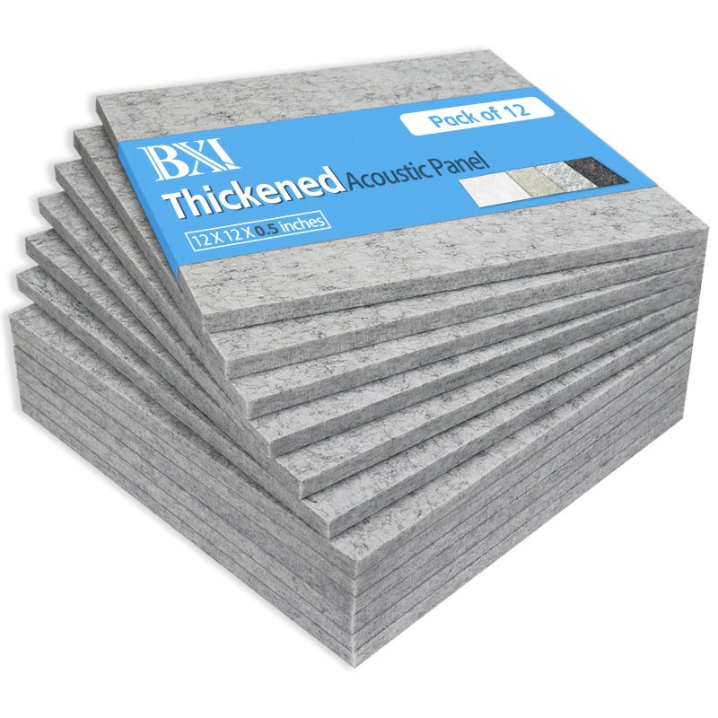 BXI Thickened Sound Absorbing Panels - 12 Pack 12 X 12 X 0.5 Inches Dense Acoustic Panels, Echo Noise Reducing Sound Panels, Tackable Studio Panels for Wall and Ceiling Acoustic Treatment - Image 1